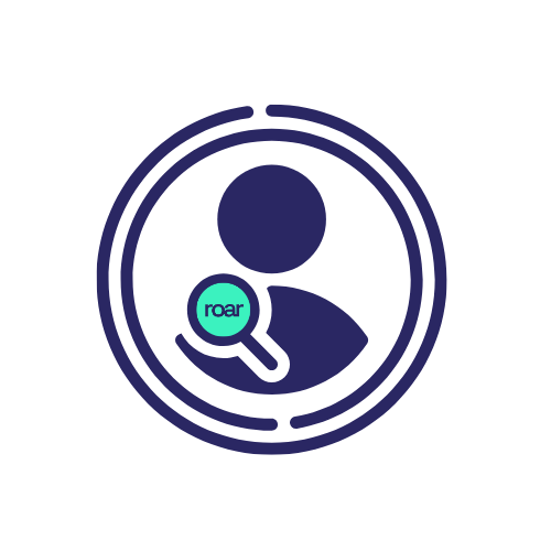 SEO specialisms icon showing a person with a magnifying glass for Roar Digital