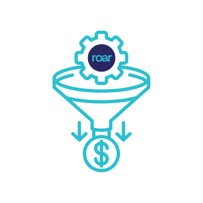 Conversion funnel illustration with Roar Digital logo, symbolising high-converting on page SEO services for estate agents.