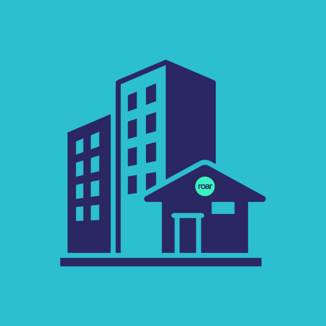 Modern illustration of estate agency buildings representing Roar Digital’s expert SEO services for estate agents.