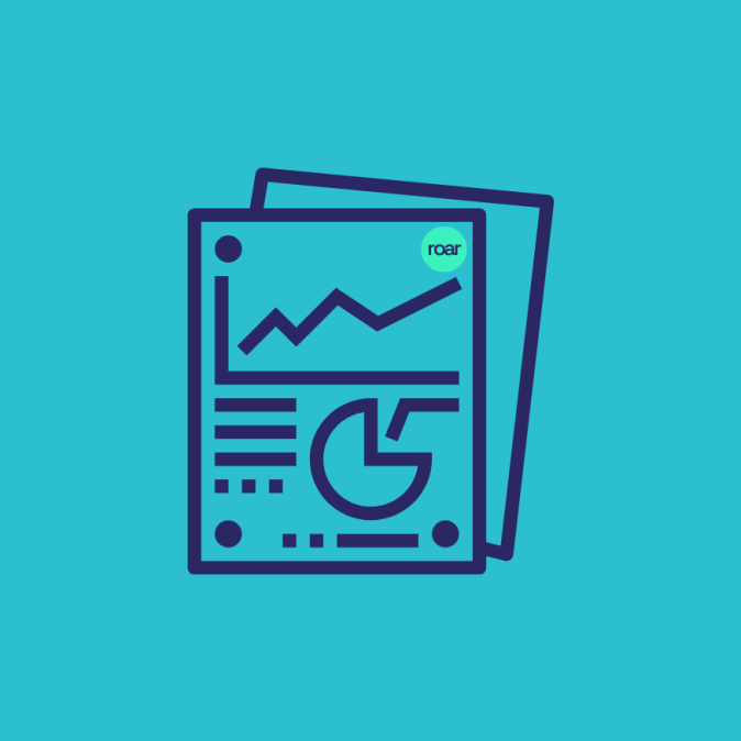 Analytics report illustration with charts and Roar Digital logo, representing performance reporting in SEO services for estate agents.