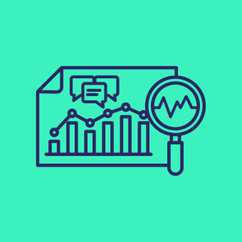 Analytics and reporting illustration with bar chart, line graph, and magnifying glass symbolising Roar Digital’s local SEO performance tracking and insights.”