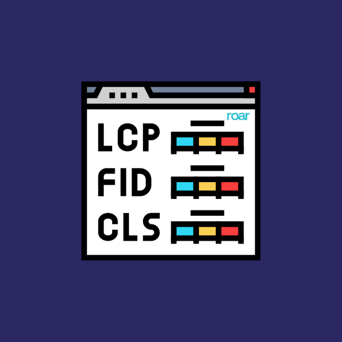 Roar Digital Core Web Vitals icon showing LCP, FID and CLS metrics, symbolising page speed, user experience and SEO performance.