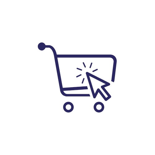 Dark blue shopping trolley with a pointer clicking on.