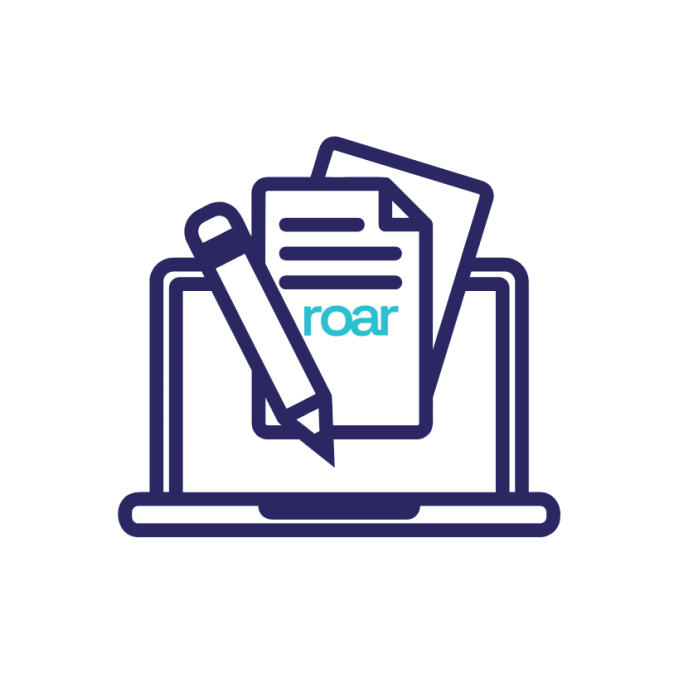 On-page SEO services illustration with laptop, documents, and pencil symbolising Roar Digital’s content optimisation for local search visibility.