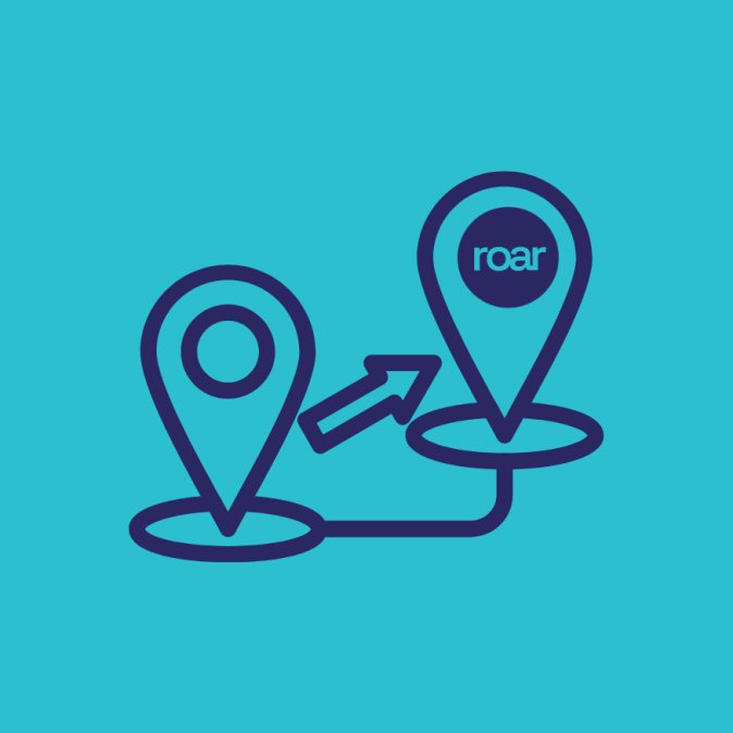 Roar Digital site migration icon with location pins and arrow, symbolising smooth website migration, redirects and SEO continuity.