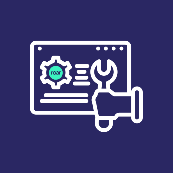 Technical SEO illustration with website interface, gear, and wrench icon symbolising Roar Digital’s optimisation of site structure, speed, and performance for local search.