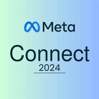 Blue-green gradient with the meta logo in the centre. The words connect 2024 are beneath the logo.