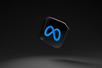 black background with blue floating meta logo