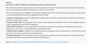 A screenshot of the Slack channel that shows summarised AI news stories.