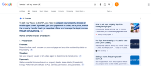 Screenshot of Google AI Overviews for simple property serach