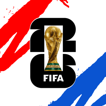 2026 Fifa world cup logo sprayed with red, white and blue marketing colours